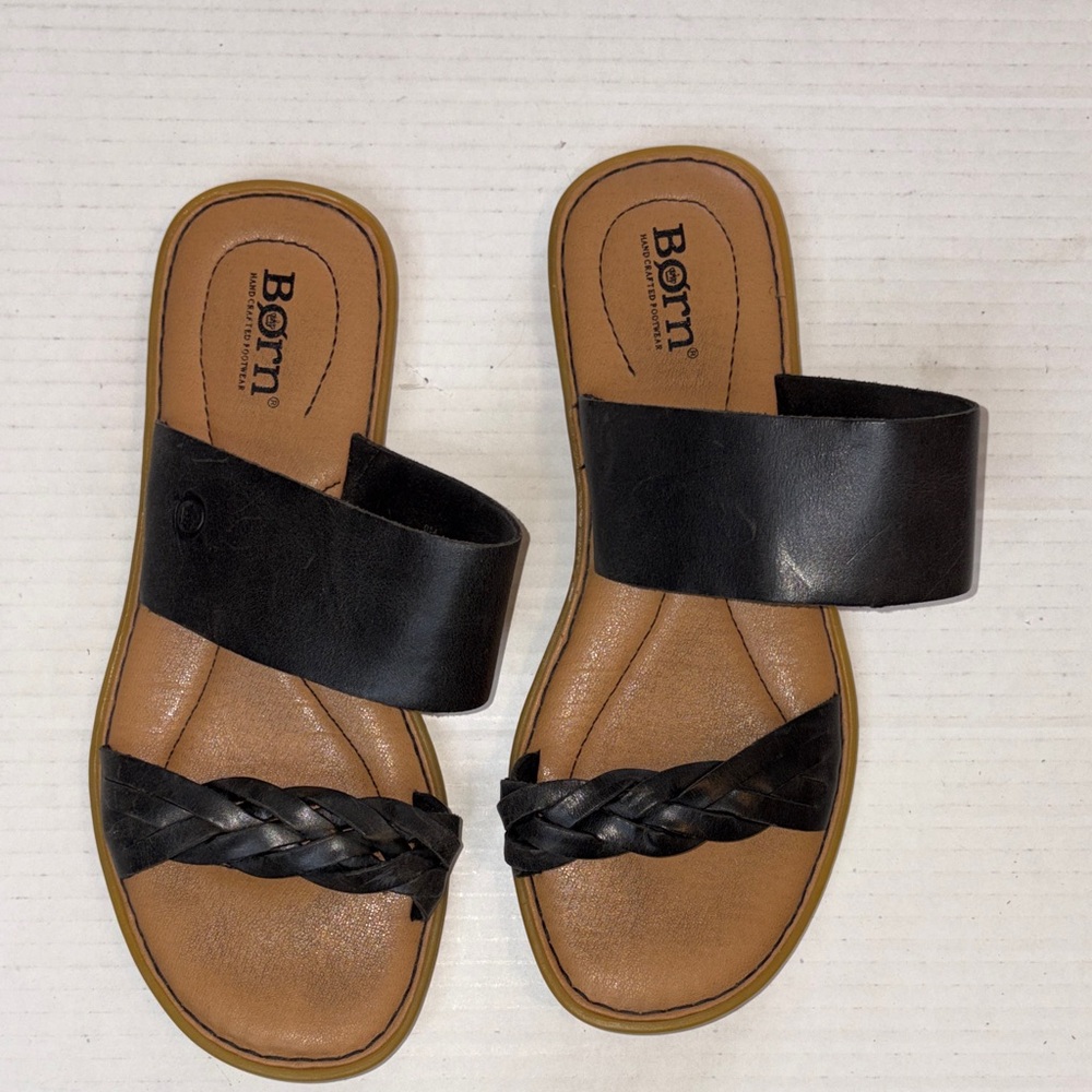 Born Women's Black Leather Slide Sandals